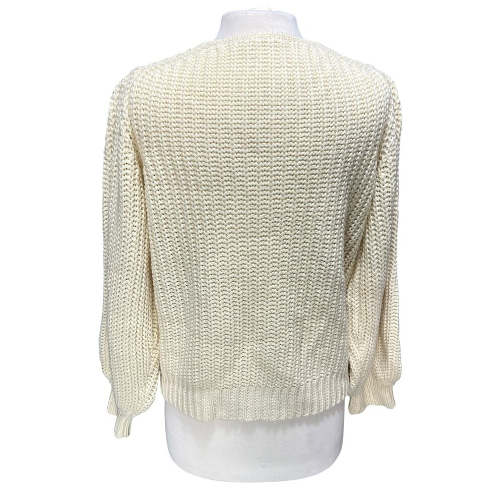 Womens Chunky Knit Pullover Sweater Sz M Balloon Sleeve Cozy Cabin Coastal Soft - Picture 3 of 7